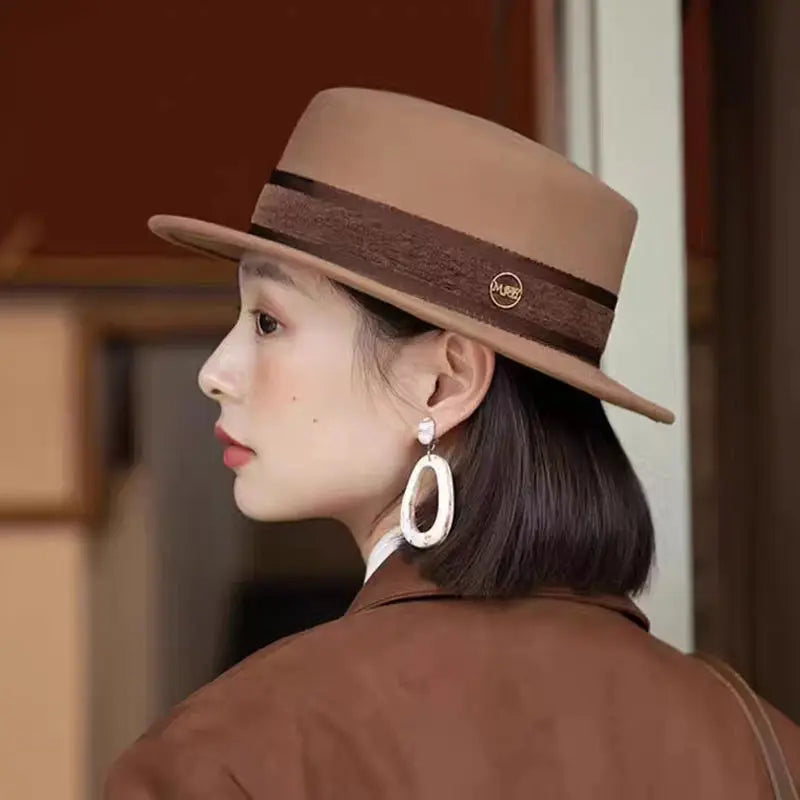 French fashion new autumn and winter all elegant vintage flat top hat women fashion wool felt hat
