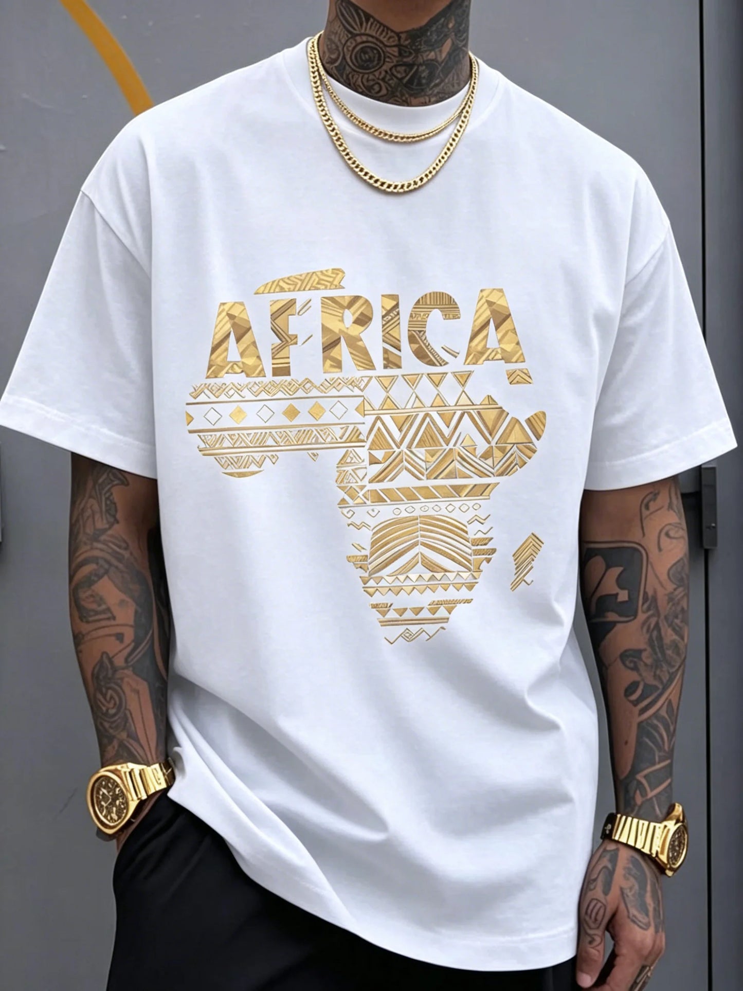 African Tribe Print Comfortable and Breathable T-shirt, Suitable for Casual Wear, Round-neck Short-sleeved Top