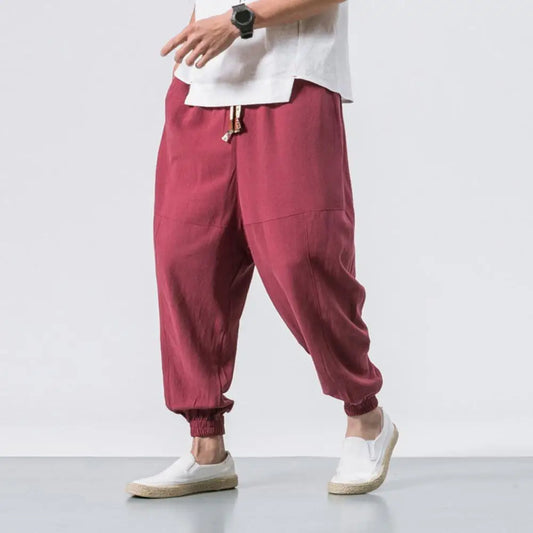 Men Joggers Japanese Style Deep Crotch Casual Men Trousers Sport Pants Loose Ankle Length Pockets Men Harem Pants Streetwear