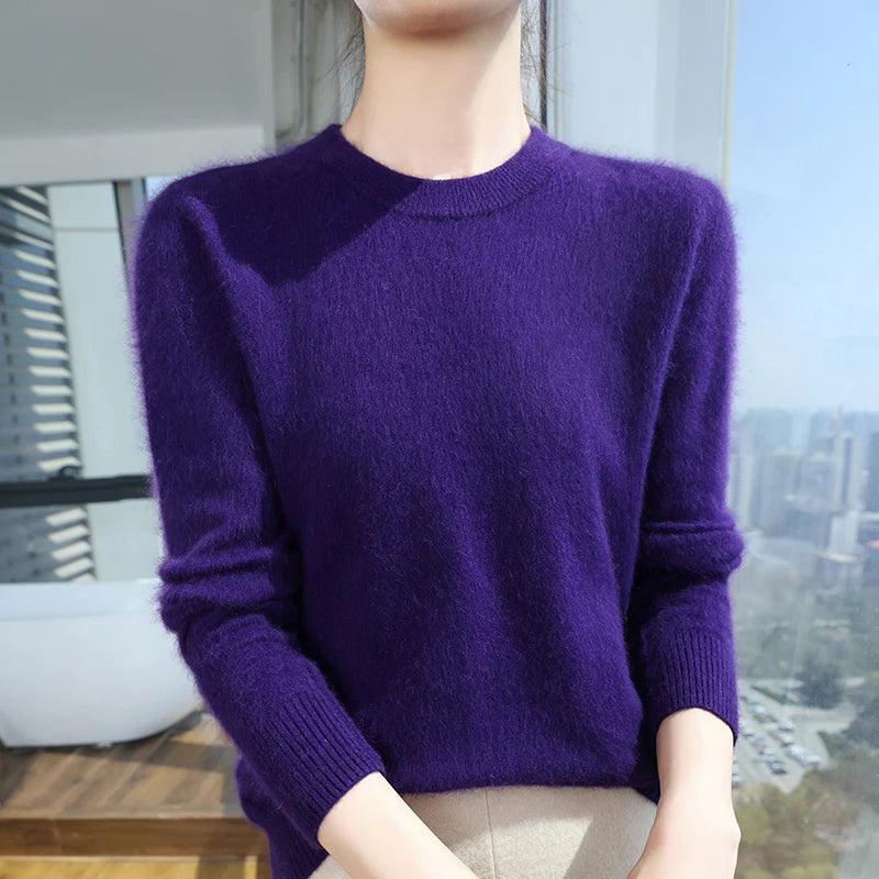 Autumn and winter women's semi high neck pullover sweater solid color knitted slim fit women's 100 mink cashmere sweater new sty