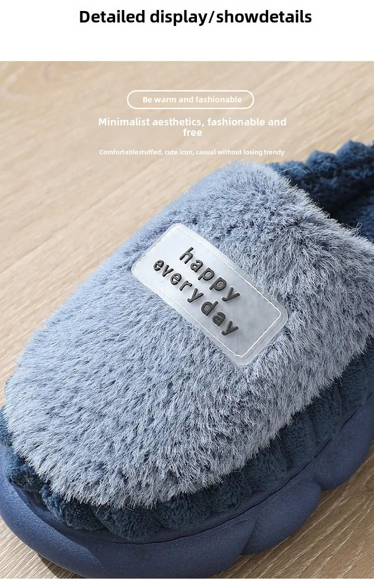 Man slippers home furry thick bottom slides designer winter warm velvet mens slippers blue cotton slipper males shoes