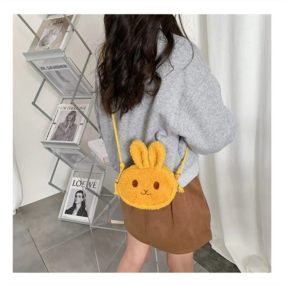 Cute Little Rabbit Kids Plush Drawstring Bag Casual Children Baby Shoulder Bag Sling Bag For Toddler Preschool Kids Gift