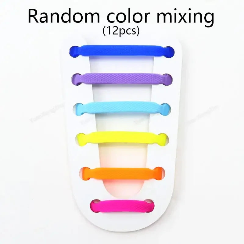 12Pcs Stretch Silicone Shoelaces No Tie Shoe laces Elastic Laces Sneakers Kids Adult Rubber Shoelace One Size Fits All Shoes