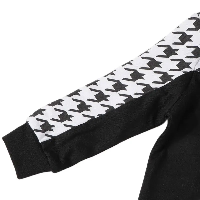 New casual outfit for kids long sleeves autumn winter contrast houndstooth boy girls clothes autumn and winter children t-shirt
