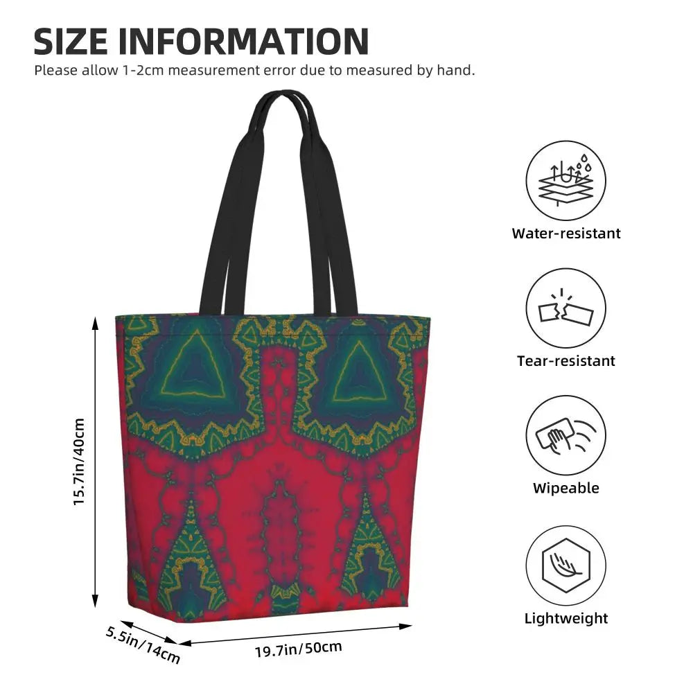 African Ankara Prints Grocery Shopping Tote Bags Women Geometric Ethnic Art Canvas Shoulder Shopper Bags Big Capacity Handbag