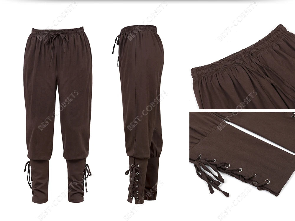 Medieval Pants for Men Costume Cosplay Renaissance Bandage Pants Gothic Trousers Plus Size Pirate Pants Brown Black