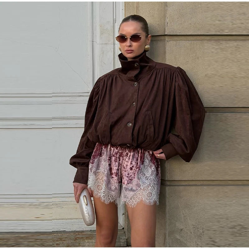 Green Velvet Lace Trim Shorts Women's Casual High-waist Straight Short Pants 2026 New Ladies Summer Vacation Beach Outfit