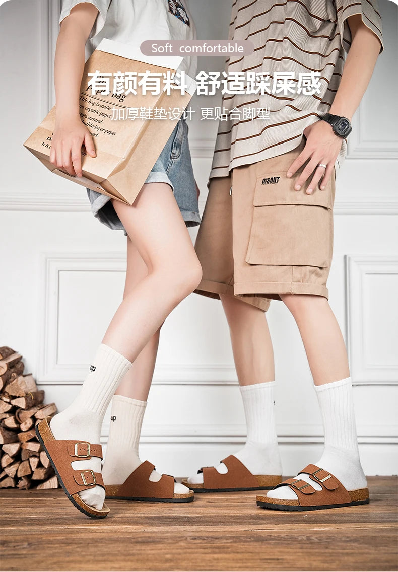Brand Men Women Sandals Summer Designer Couple Cork Clogs Sandals Luxury Classic Unisex Mules Beach Slide With Adjustable Buckle