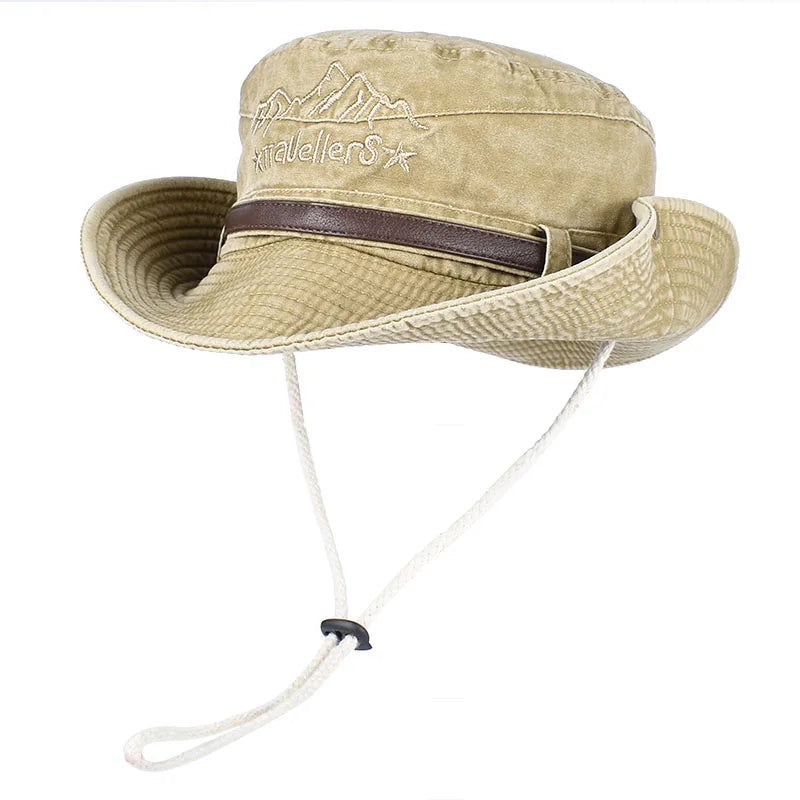 Panama Sun Hat Fisherman Hat Man Women Summer Wide Brim Visor Fishing Bucket Hat Leather Belt Embroidered Waterproof Bob Femme BAZAARHUBO