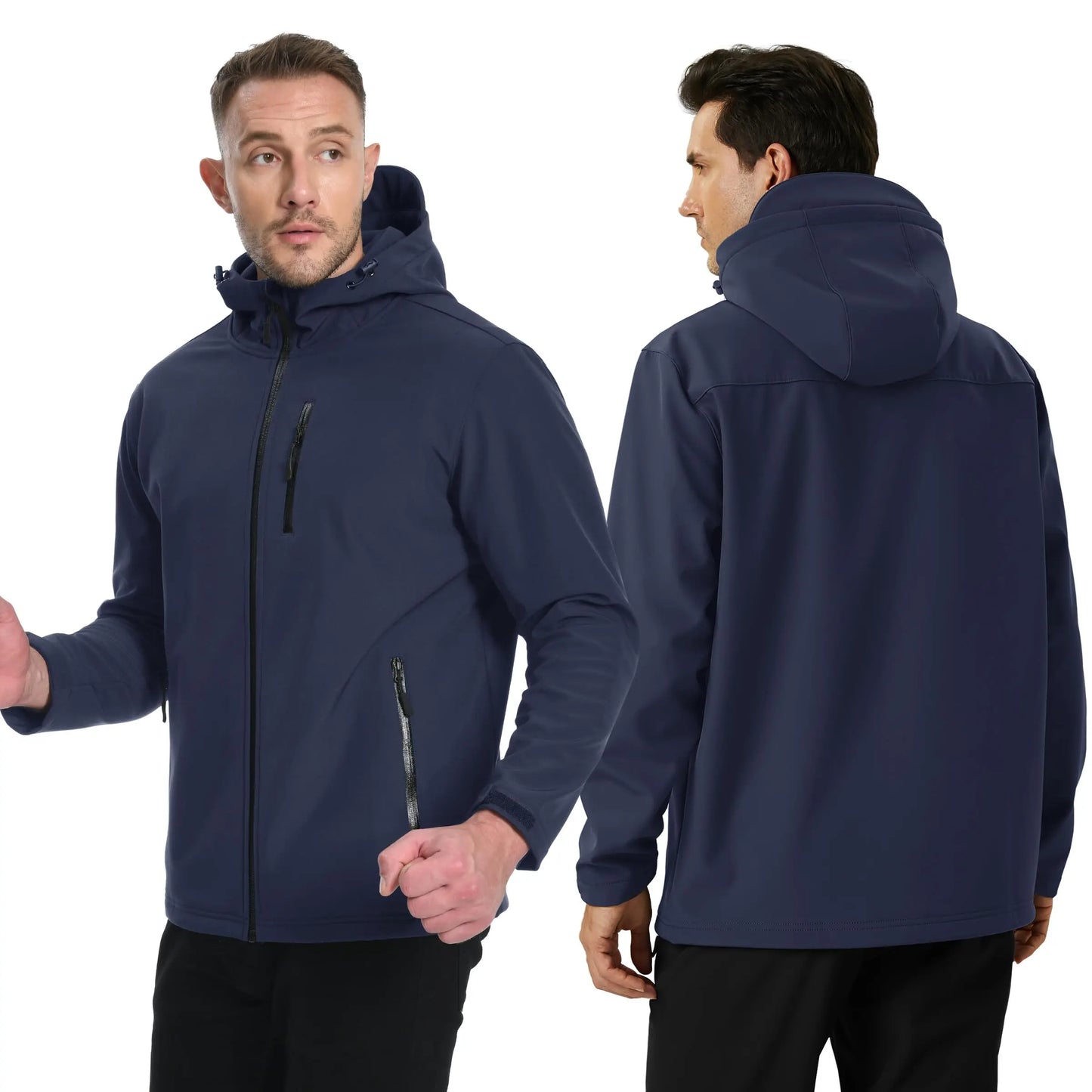 TACVASEN Hooded Softshell Jacket Mens Waterproof Rain Jacket Fleece Lined Work Jacket Outdoor Trekking Hiking Windbreaker Male