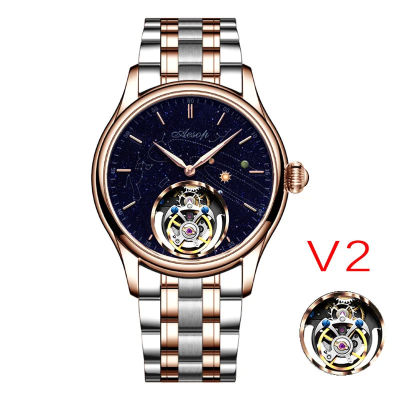 AESOP Flying Tourbillon Skeleton Mechanical Luxury Watches Waterproof Wristwatches Watch Brand For Men Movement Sapphire 2023