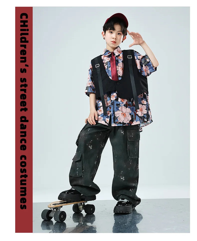 Kids Tracksuits Teens Stage Fashion Show Dance Clothes Boys Girls Suits Sets Vest Pant Shirt Children Jazz Hip Hop Costumes