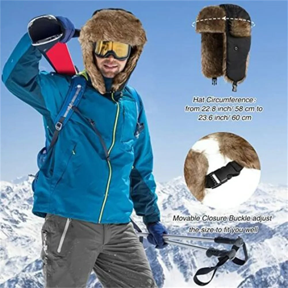 Men's Winter Trapper Aviator Trooper Earflap Warm Russian Waterproof Ski Hat Bomber Cap  Russian Warm Ear Protectors Hats BAZAARHUBO