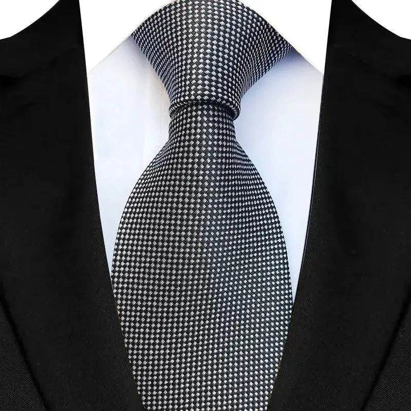 Classic 8CM Polyester Ties For Men Formal Business Silver Gray Paisley Stripes Dot Neckties Handmade College Shirt Neckwear BAZAARHUBO