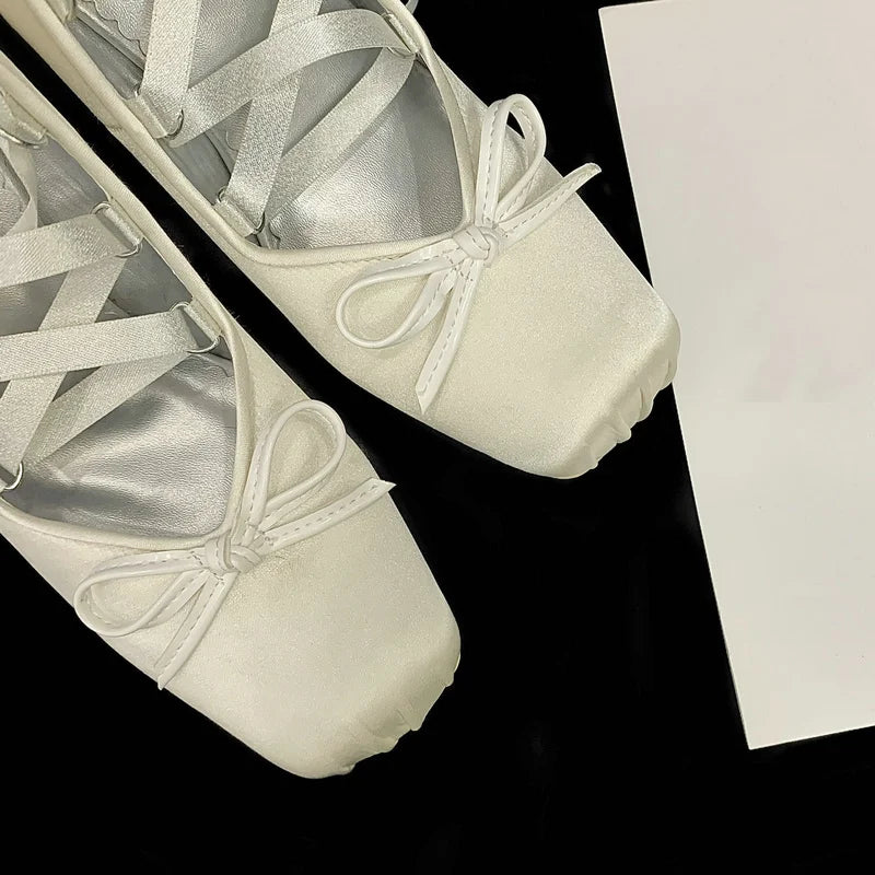 2025 Minuet Pink Mary Jane High Heels Lolita Thick Heel Satin Ribbon Ballet Sandals For Women Pumps