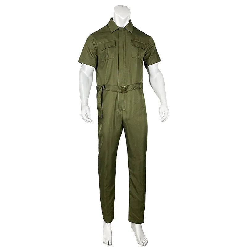 Multi-pocket Overalls Men's Jumpsuits Short Sleeves Trousers Suits Zippered Jumpsuits Men's Overalls Belted Jumpsuits