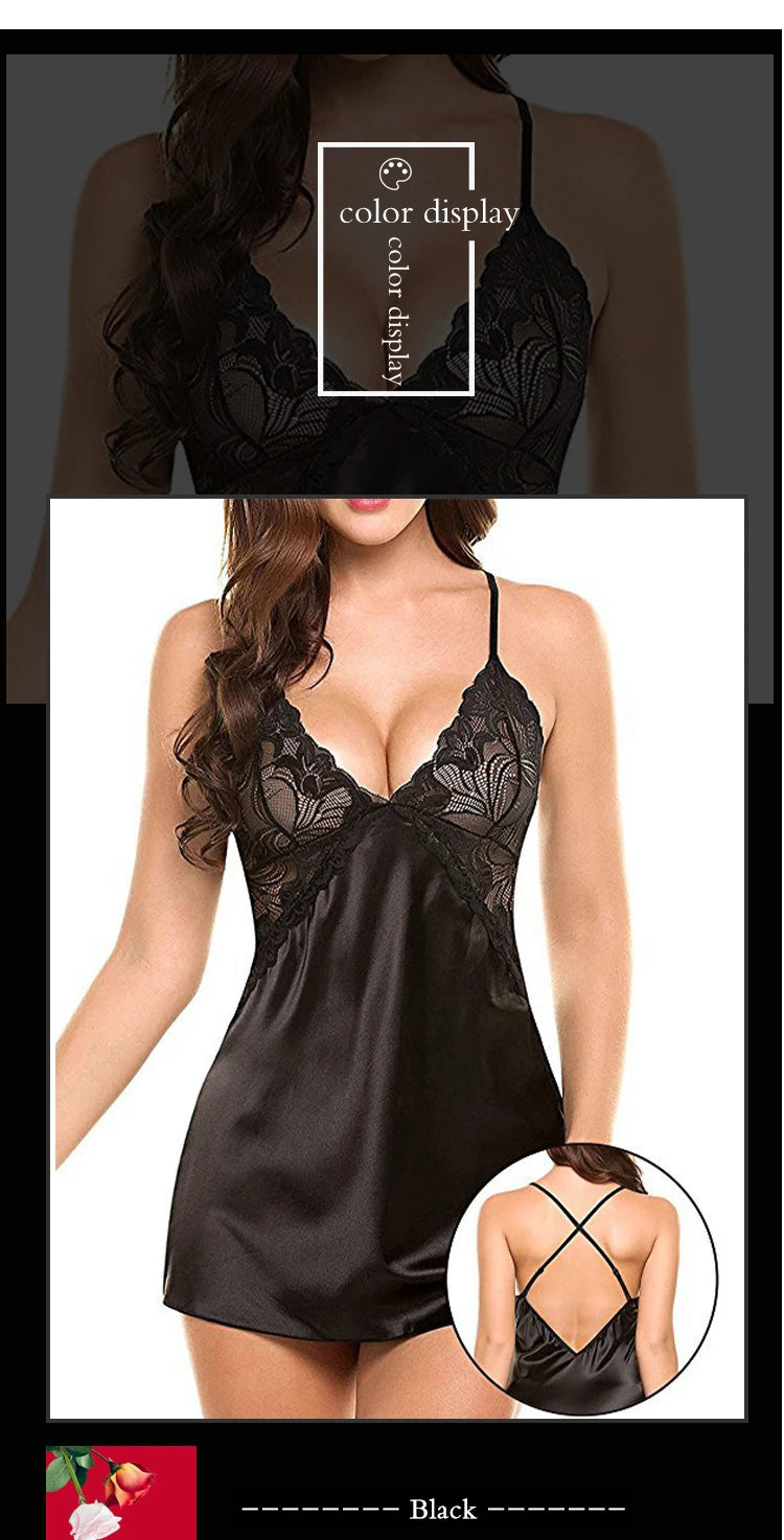Women Sexy Silk Satin Night Dress Sleeveless Nighties V Neck Comfortable Silk Lingerie Female Lace Pajamas Sleepwear Nightwear