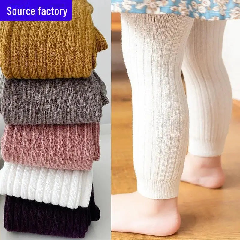 Kids' Korean Style Casual Nine Point Leggings for Spring & Autumn. Elastic and Comfortable Baby Girls' Pantyhose.