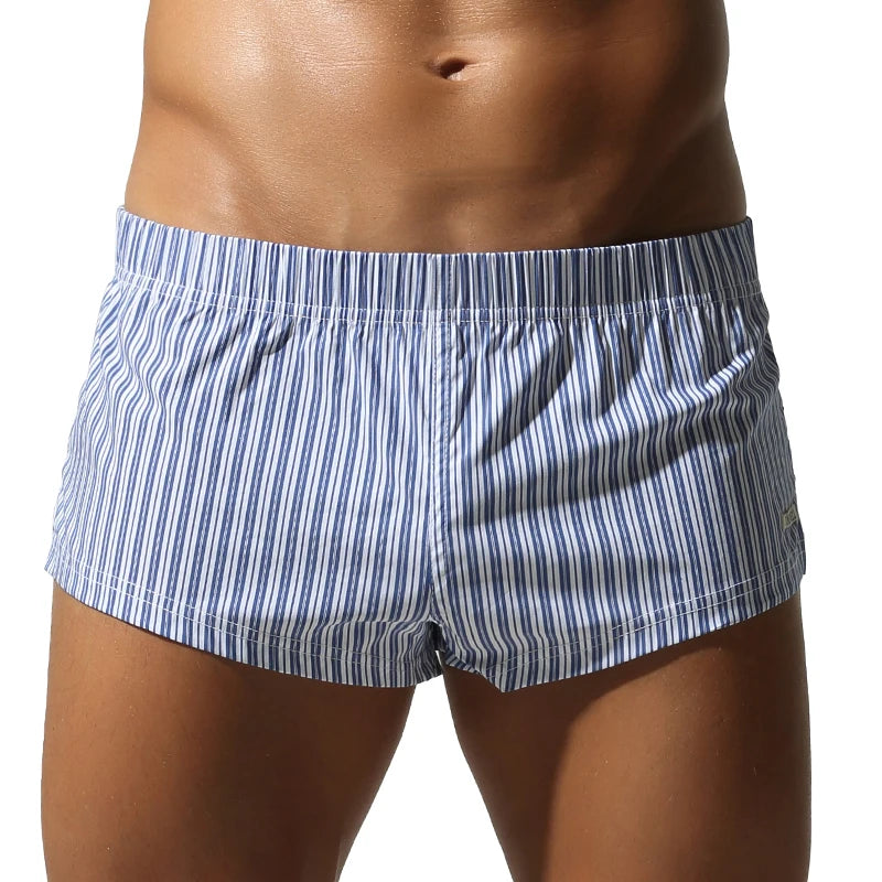 Mens Cotton Boxers Funny Woven Pattern Plaid Boxer Shorts Inseam Pajamas