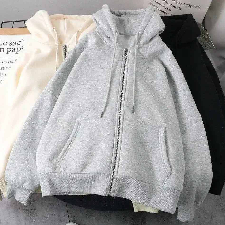 American Fashion Hip Hop Letter Embroidered Zipper Hoodie Men Street Y2K New Casual Loose Fleece Padded Sweatshirt Unisex Hoodie