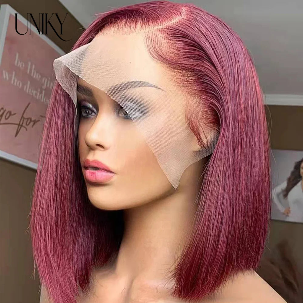 Burgundy HD Transparent Lace Front Human Hair Wigs 99J Red Straight 13x4 Lace Front Wig For Women  4x4 Lace Closure Straight wig