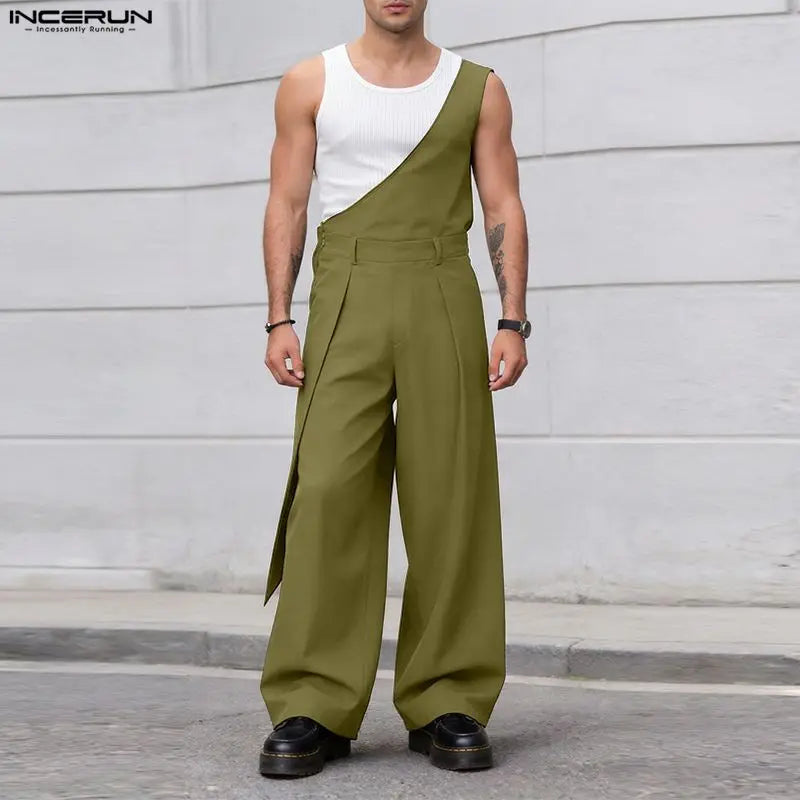 INCERUN Men's Jumpsuits Pants Solid Color Loose Sleeveless Irregular Rompers For Man Streetwear 2026 Fashion Casual Man Overalls