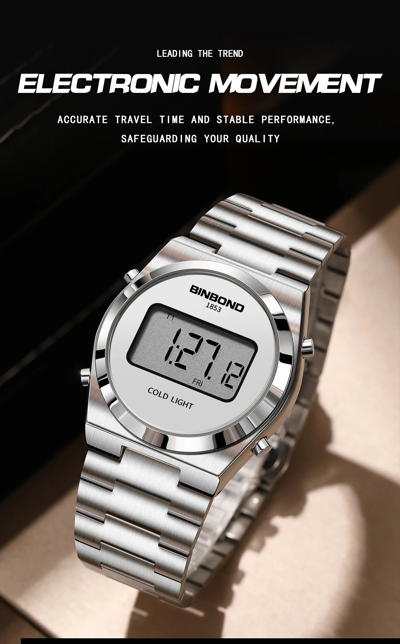 BINBOND New Men Electron Watch Luxury Stainless Steel LED Digital Waterproof Men Wristwatch Luminous Sports Clock Reloj Hombre
