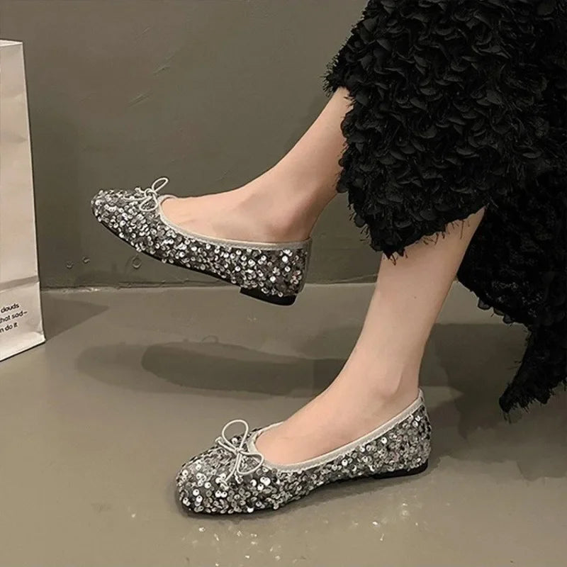 Shoes for Women 2026 New Sequin Design Women's Flat Shoes Soft Non-slip Ballet Shoe Women Work Shoes Comfortable for Work