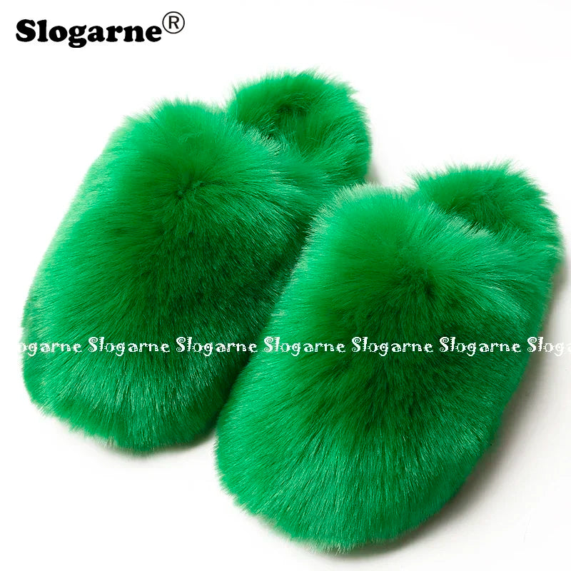Ladies Winter High Quality Fox Fur Slippers Women Warm Fur Slides Girls Luxury Furry Slippers Soft Comfortable Home Cotton Shoes