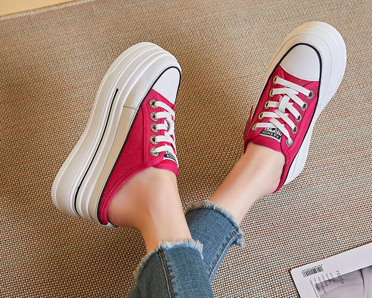 Fujin flip flops women 7.5cm Platform Slippers Denim Chunky Sneaker Casual Comfy Breathable Summer Shoes Women's slippers