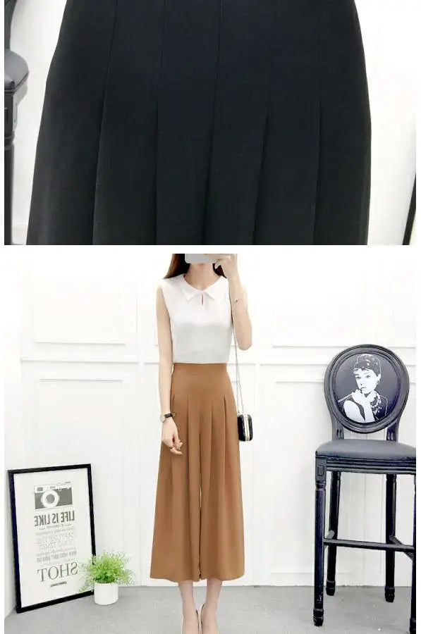 High Waist Wide Leg Pants Skirt Pants Chiffon Cotton Linen Seven Eighteen Length Trendy Women's Casual Trousers Commute Style
