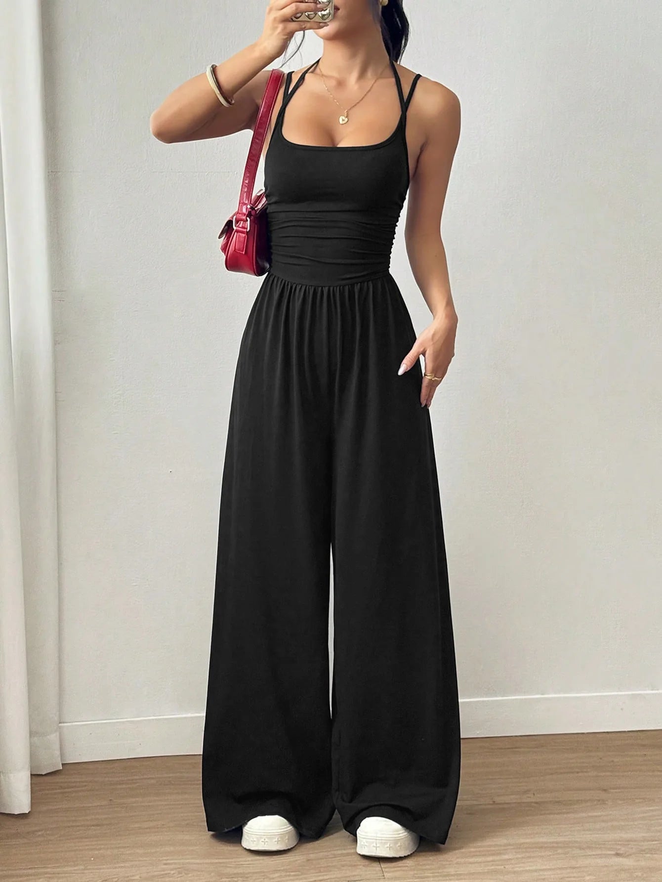 2026 Casual Jumpsuit Simple Style Jumpsuits For Woman Loose Wide Leg Trouser Women's Clothing Home Clothes Sleeveless Sling Silm