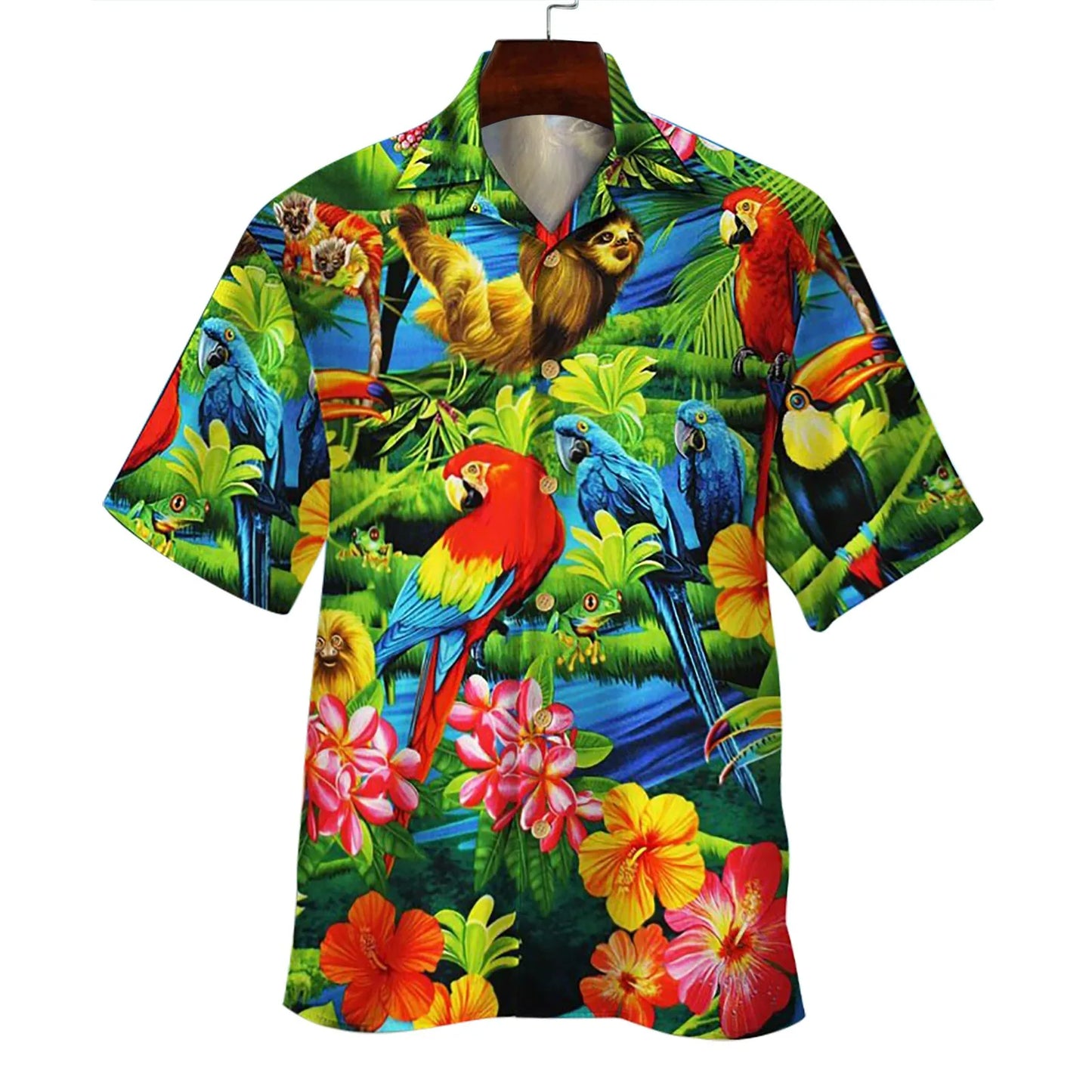 Summer Floral Parrot 3d Print Shirt Men Women Fashion Shirts Single-Breasted Short Sleeve Hawaiian Shirts Blouse Men's Clothing