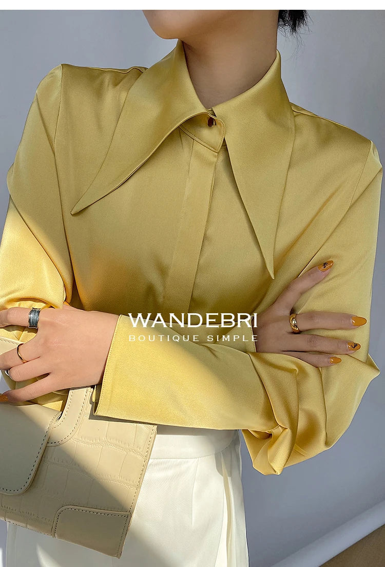 Stylish Elegant Turn Down Collar White Long Sleeve Satin Shirts Fashion Woman Vintage Blouse 2024 Office Lady Tops Blusas 16946