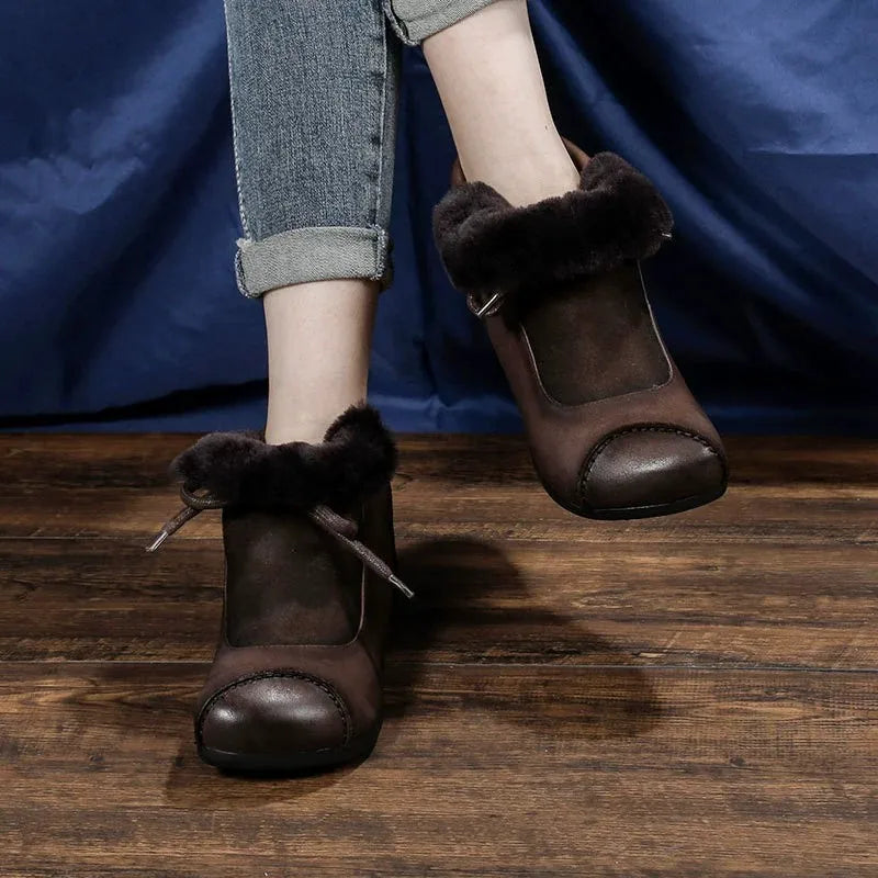 Careaymade-Genuine leather women's boots Fashion retro warm Oversized shoes cow leather Pure handmade ankle boots Casual boots