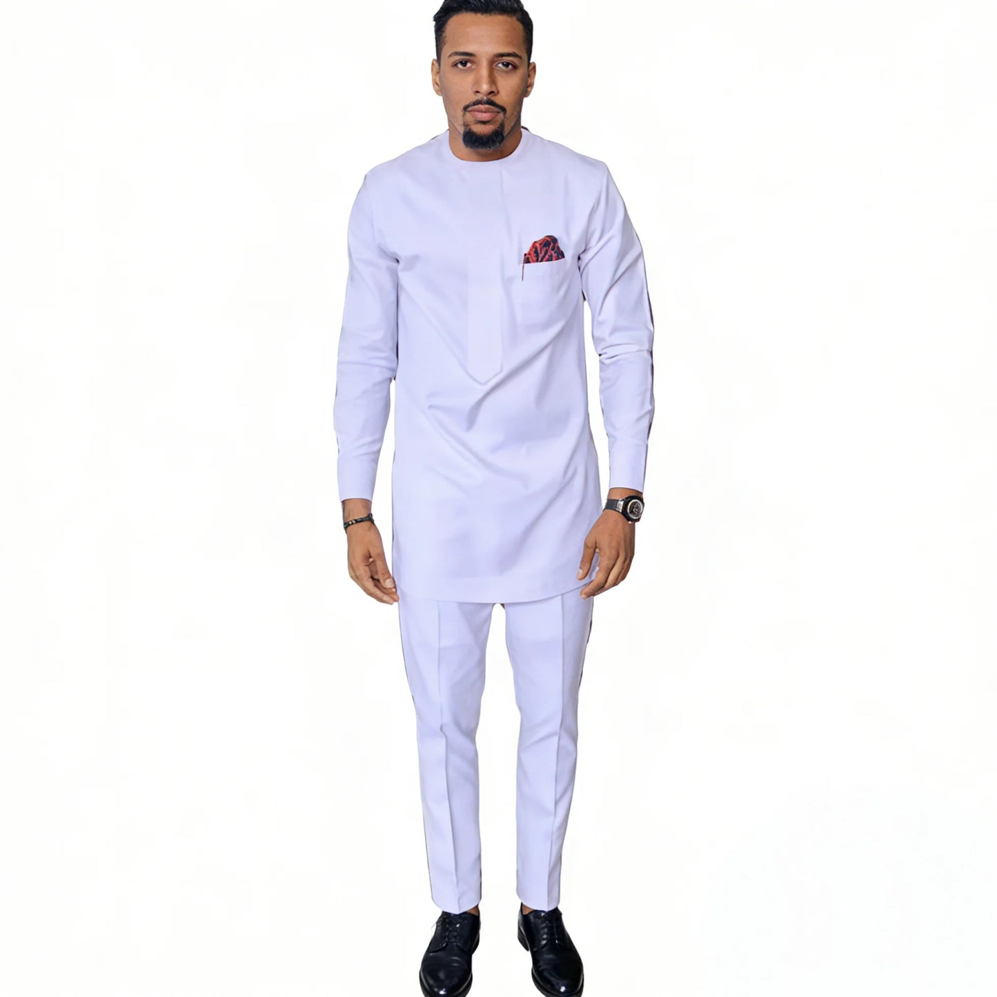 African Fashion Shirts Patch Trousers Solid White Pant Sets Senator Style Male Groom Suits Plus Size Party Wear African Clothes