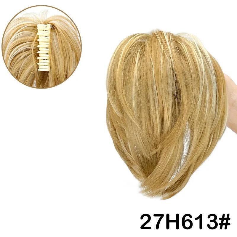 Synthetic Messy Bun Hair Piece Claw Clip in  Piece  Curly Short High Ponytail Extension Tousled Updo For Girls
