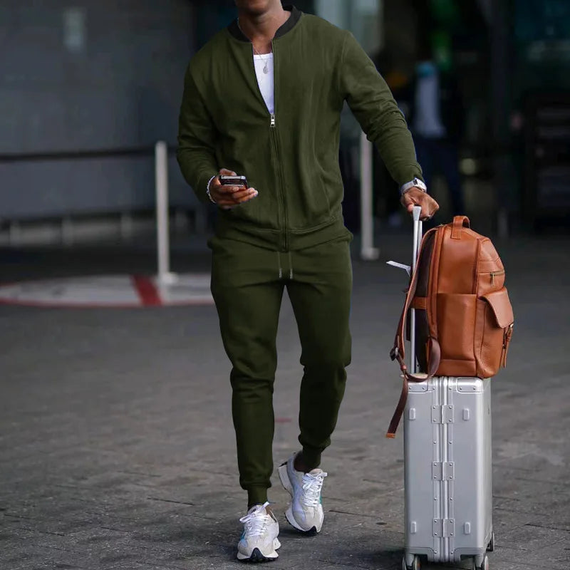 Autumn new solid color jacket men trendy shoulder design stand-up collar large size suit spring and fall fashion