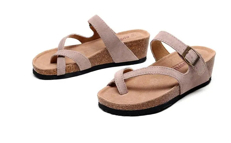 New Summer Women Wedge Beach Slipper Shoe Casual Cork Med Heel Outdoor Clogs Flip Flops Footwear