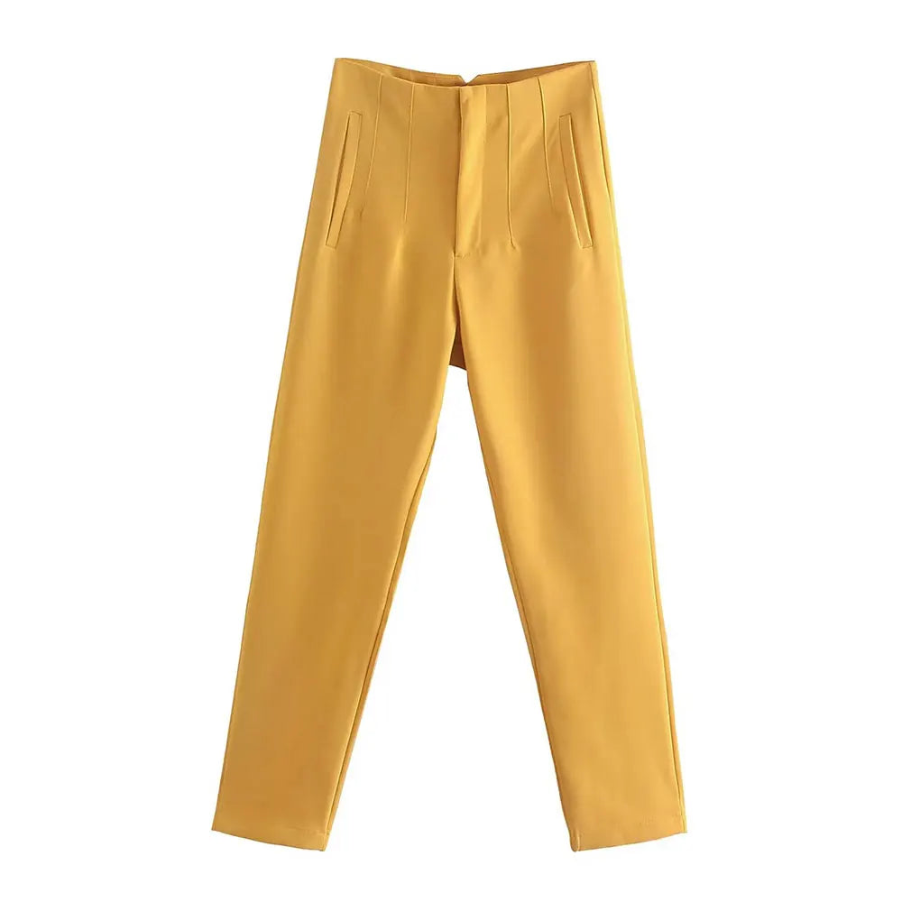 Duoperi Women High Waist Solid Trousers Chic Office Workwear Long Pants