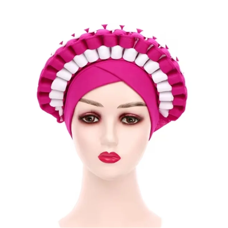 2022 Fashion African Turbans for Women Ready to Wear Auto Gele Headties Nigerian Aso Oke Head Wraps for Traditional Wedding