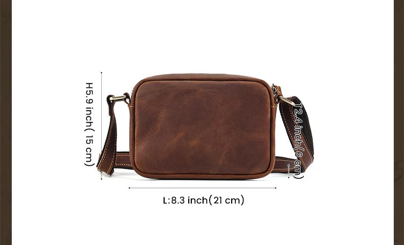 Crazy Horse Leather Messenger Bag Men's Leather Shoulder Bag For Mobile Phone Sling Bags For Men Woman Cross Body Bag