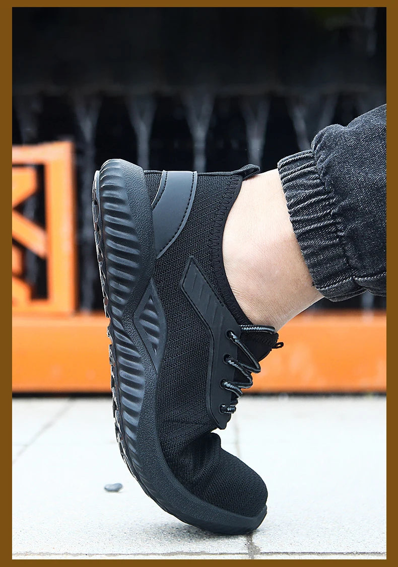 Oulylan Men Breathable Industrial Safety Shoes Wear Resistant Steel Toe Work Sneakers Lightweight Anti-smash Protection Footwear