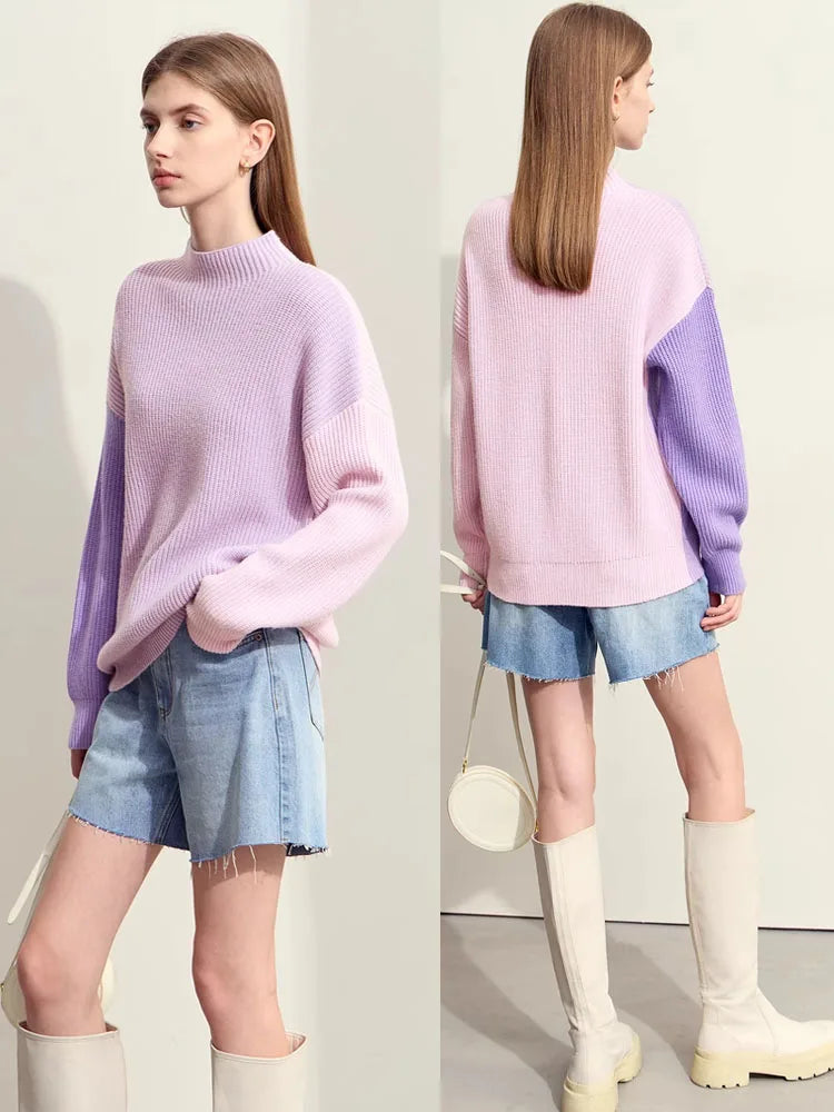 AMII Minimalism Sweaters Women 2024 Spring Street wear Spliced Knitted Top Drop Sleeve Loose Full Pullovers Sweaters 12344144