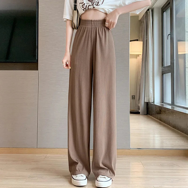 Thin Summer Wide-leg Pants Ice Filament Permeability Women Spring  Women Elastic Waist Stright Long Pants