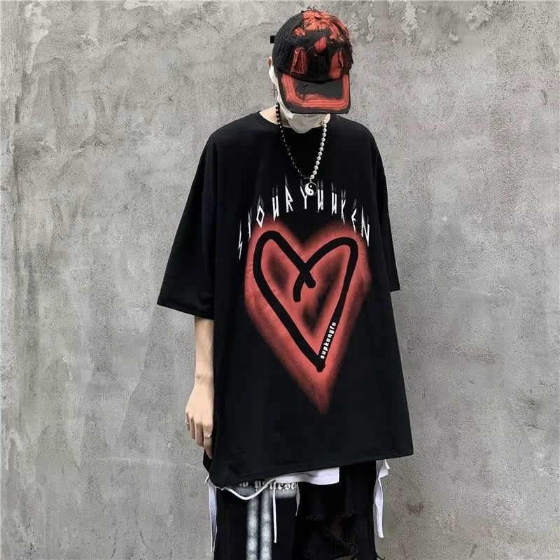 Men's t-shirts Retro Baggy Print O-neck Fashion Teen Streetwear Y2k t shirt College Simple Summer Oversized Short sleeve Tee Top