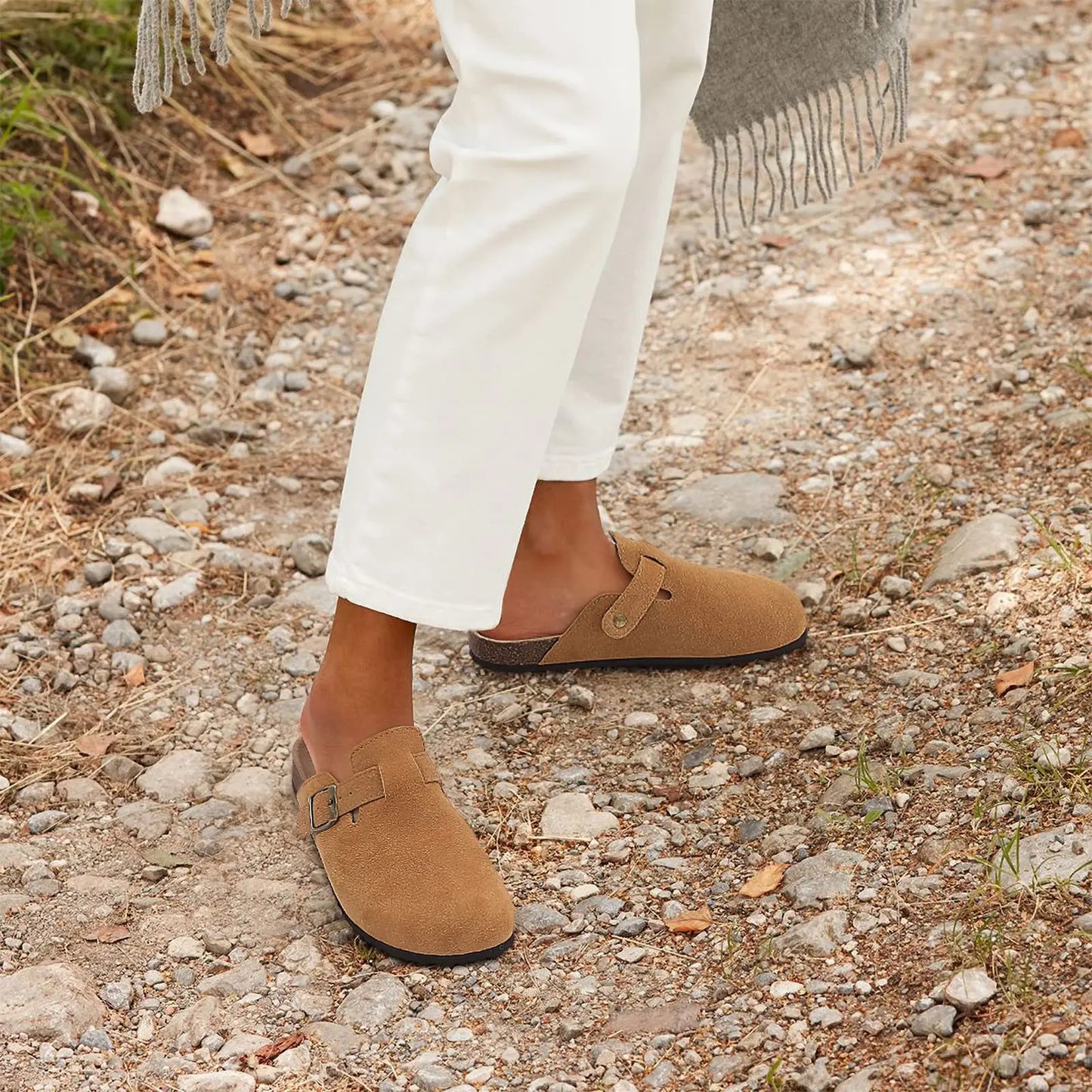 Evshine Men' s Cork Suede Mules with Arch Support Classic Potato Shoes Cozy Cork Footbed Clogs Slippers Men Fashion Beach Sandal
