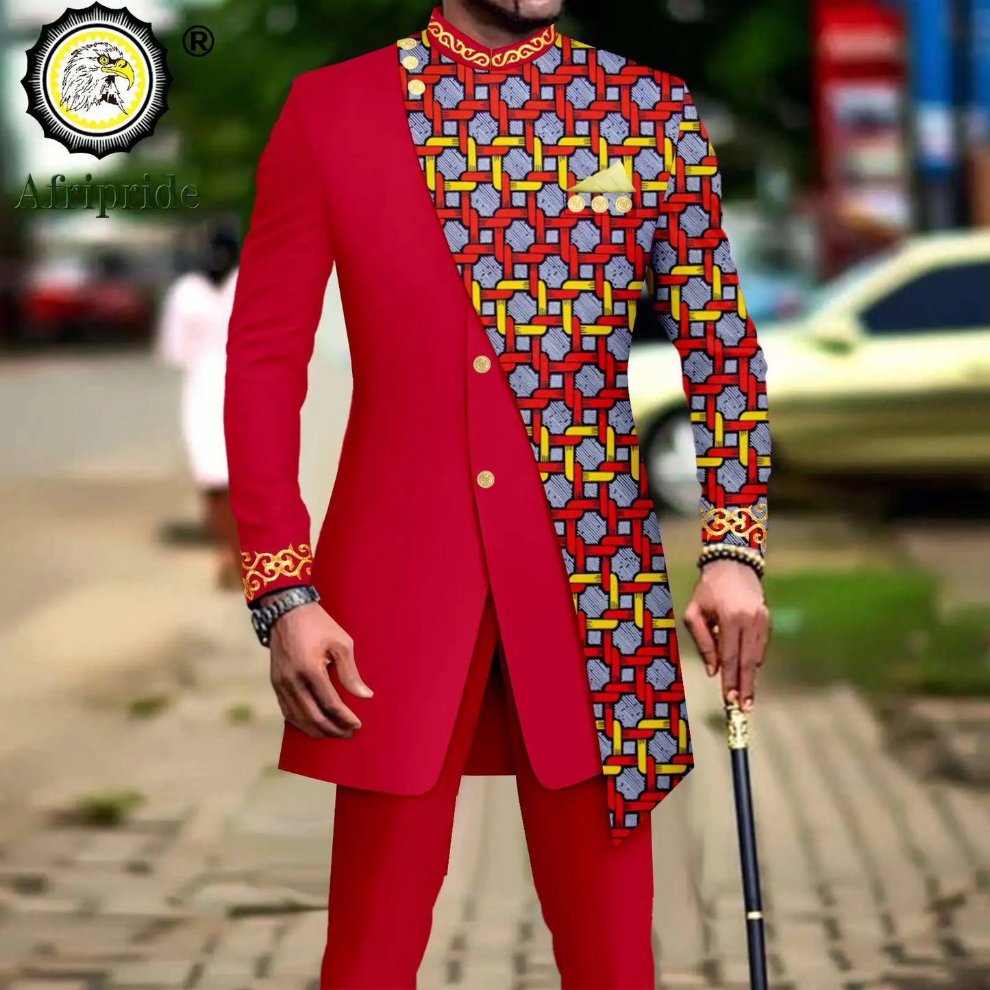 African Suits for Men Embroidery Print Blazer and Pants Set Business Dress Suit with Kerchief Party Wedding Evening A2316023