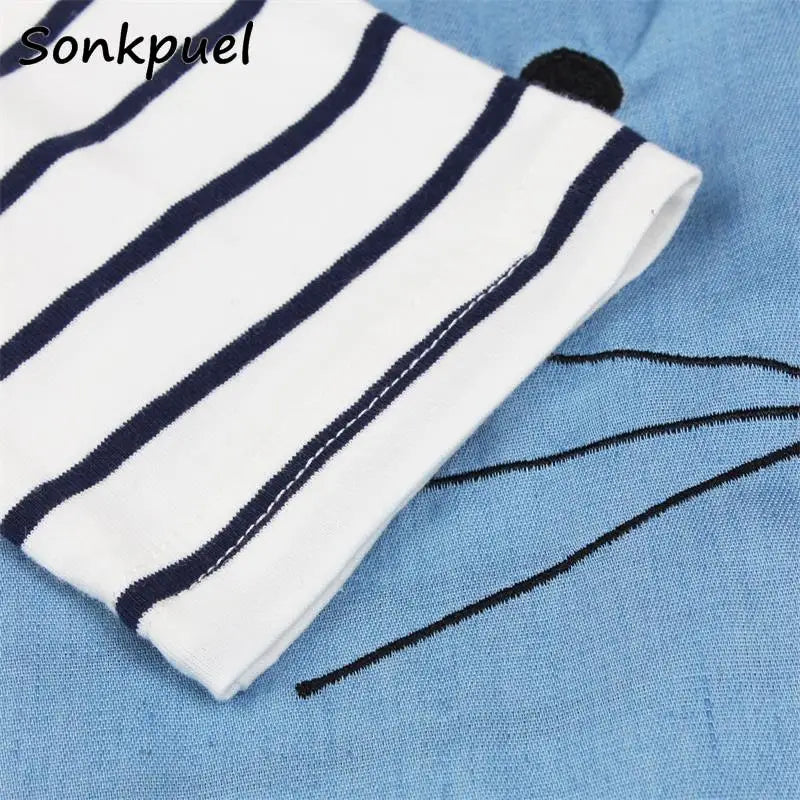 Spring Autumn Cotton Dress for 2-7 Years Girls 2025 Long Sleeve Stripe Children Princess Dresses Girl Cute Denim Long Clothing