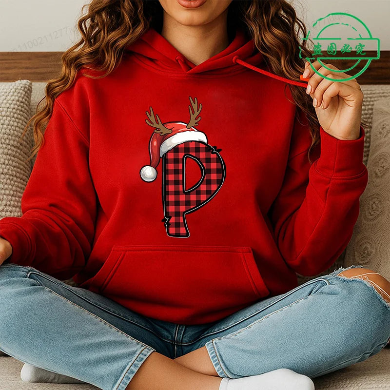 Personalised Santa Family Christmas Hoodie Harajuku Hip Hop Pullover Sweatshirt Santa Alphabet Sportswear Fashion Trends Unisex BAZAARHUBO